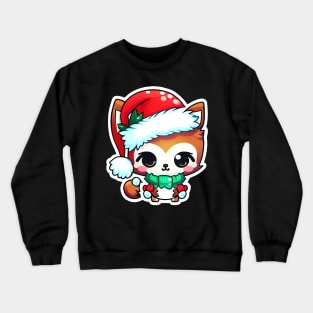 Cute Adorable Chibi Kawaii Baby Fox Wearing Red Christmas Hat Crewneck Sweatshirt